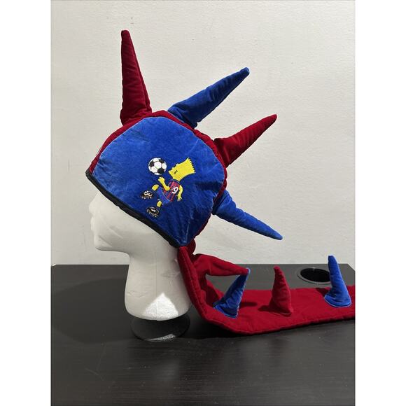 Vintage Bart Simpson Plush Spiked Dragon Tail Hat Red Blue Cosplay Costume Cap - Picture 5 of 12